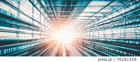 Digital data flow on road with motion blur to create vision of fast speed transfer 76281339