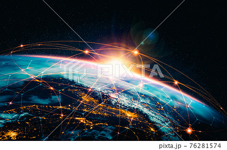 Global network connection covering the earth with lines of innovative perception 76281574