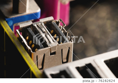 Close-up of a dual usb connector on a pc motherboard. Universal Serial Bus 76282624