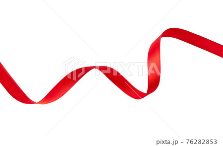 Silk red wavy ribbon isolated on white background vector realistic illustration. Holiday decoration element. New Year, Christmas, X-mas, anniversary holidays concept 76282853