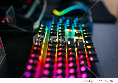 Multicolored backlight focus on windows keyboard. K 76282961