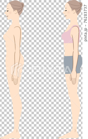 Women's beauty sideways full-body illustration set nude and wear 76283737