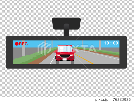 ドライブレコーダーのイラスト バックミラー型録画画面液晶ディスプレイのイラストのイラスト素材