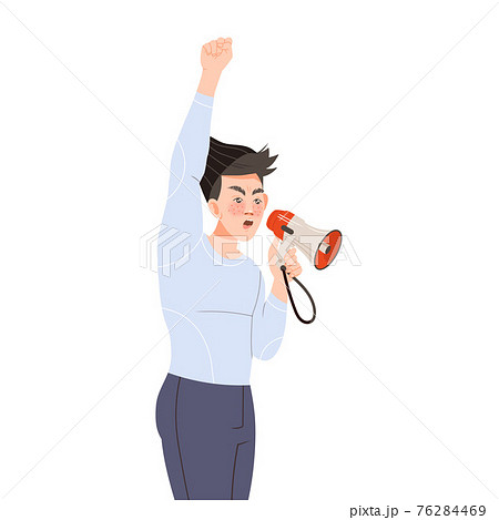 Young Male Shouting in Megaphone Supporting Street Protest Against Human Rights Violation Vector Illustration 76284469