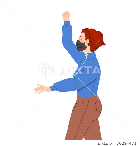 Young Woman in Face Mask Raising Her Hand Up Supporting Street Protest Against Human Rights Violation Vector Illustration Young Woman in Face Mask Raising Her Hand Up Supporting Street Protest Against Human Rights Violation Vector Illustration 76284471