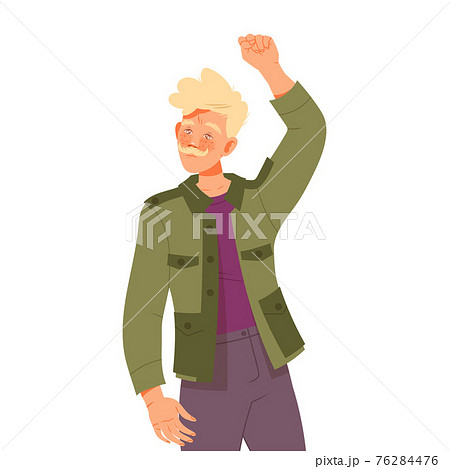 Moustached Man Raising His Hand Up Supporting Street Protest Against Human Rights Violation Vector Illustration Moustached Man Raising His Hand Up Supporting Street Protest Against Human Rights Violation Vector Illustration 76284476