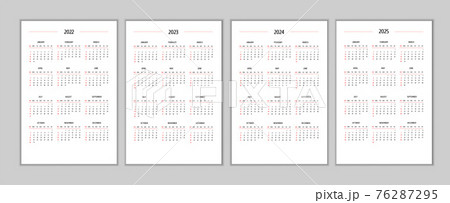 2022 2023 2024 2025 calendar set classic strict minimalist style. Monthly calendar minimalism restrained no-nonsense businesslike design for business notebook vertical format. Week starts on sunday 76287295