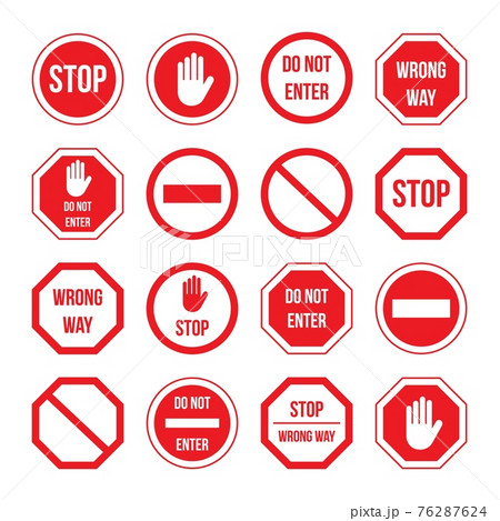 Stop sign with warning message information set 76287624