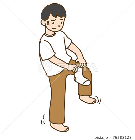 片足立ちで靴下がはけない男性のイラスト 主線ありのイラスト素材 片足立ちで靴下がはけない男性のイラスト 主線ありのイラスト素材