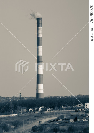 Europe industrial landscape with air smoke tower. 76290020