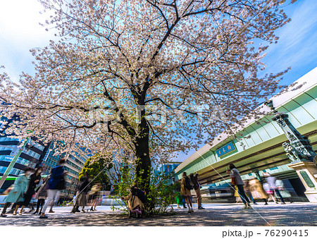 日本の東京都市景観　解除（緊急事態宣言再延長解除）。日本橋と桜などを望む＝3月27日 76290415