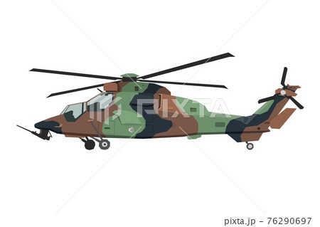 Nursery military helicopter drawing. Army vehicle in cartoon style. Isolated camouflage machine art for bedroom decor. Side view. Print for toddler wall art 76290697