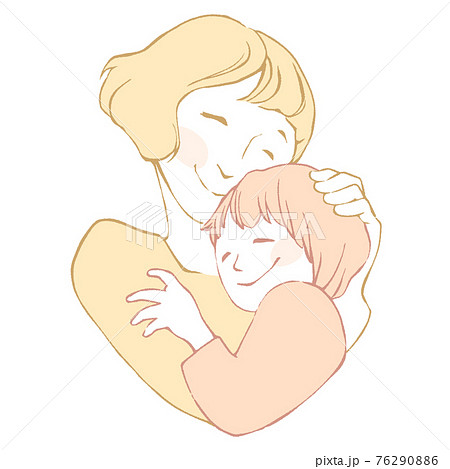 抱き合うしあわせそうな母子のイメージイラストのイラスト素材