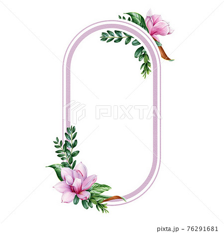 Magnolia Flower Oval Frame Tender Pink のイラスト素材