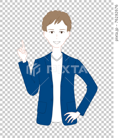 ネイビージャケットの男性 指差しのイラスト素材