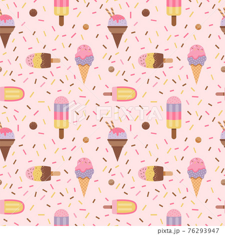 Summer Ice Cream Seamless Pattern in Flat 76293947