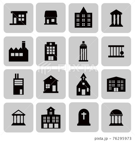 Buildings, real estate, house icons for web and mobile Flat design, vector illustration 76295973