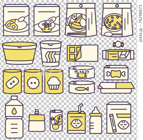 非常食　備蓄食　保存食　防災グッズ　イラスト素材　セット 76296673