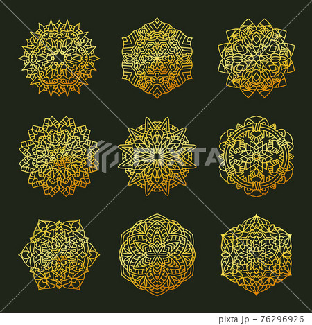 Set Pattern geometric gold logo. Vector decorative Arabic characters Set Pattern geometric gold logo. Vector decorative Arabic characters 76296926