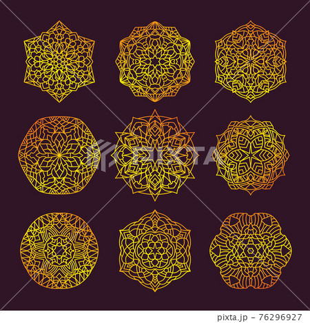 Set Pattern geometric gold logo. Vector decorative Arabic characters 76296927