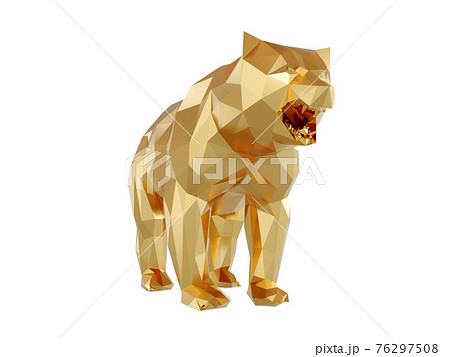 Low poly golden bear on a white background. 3D render 76297508