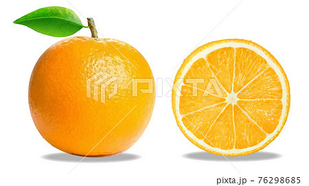 オレンジ 1個と輪切り別々のイラストのイラスト素材