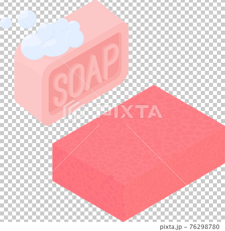 ismetric pink soap and sponge isolated on white 76298780