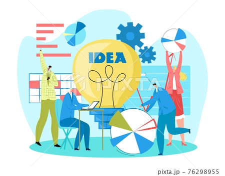 Business creative teamwork, vector illustration. Group people in office discuss project plan, analyze idea success, joint brainstorming. 76298955
