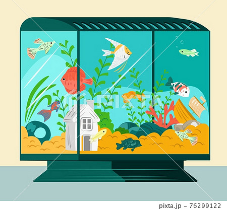 Cartoon Aquarium Fish Swim In Blue Water Stock Illustration