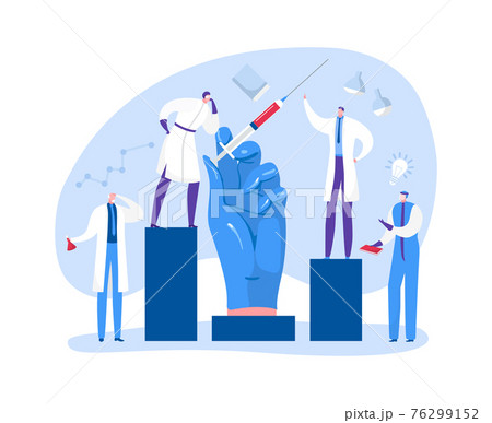 Medicine, science research about vaccine vector illustration. Man woman character work against virus at laboratory concept. Scientist develop vaccine Medicine, science research about vaccine vector illustration. Man woman character work against virus at laboratory concept. Scientist develop vaccine 76299152