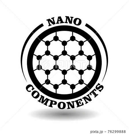 Round creative logo of Nanotechnology components for labeling modern nano science products, with abstract chemical formula symbol of hexagon structure in circle icon 76299888