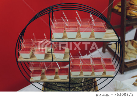 Catering service. Restaurant table with food at event. Shallow depth of view. 76300375