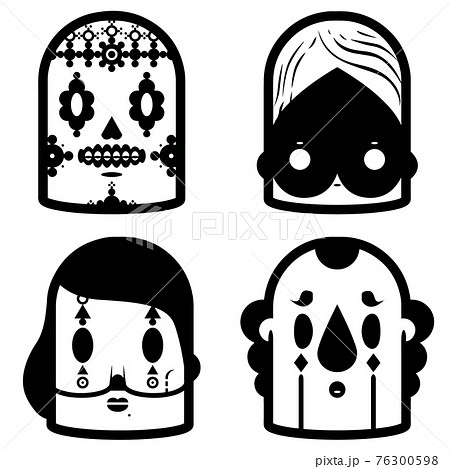 キャラ オリジナル 人物 エモーティコン 表情 透過 シンプル 個性的 アイコン ユニーク かわいいのイラスト素材