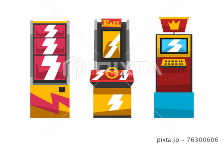 Vintage Slot Machines Set, Gambling Concept Cartoon Vector Illustration 76300606