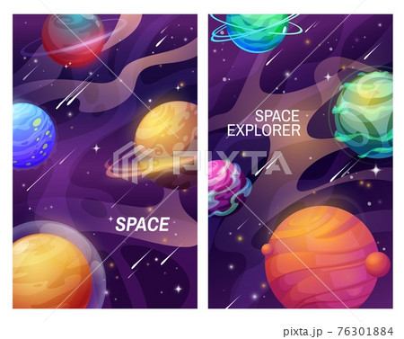 Space and galaxy universe planets, cartoon banners 76301884