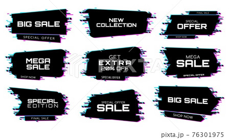 Sale labels with glitch effect, vector icons Sale labels with glitch effect, vector icons 76301975