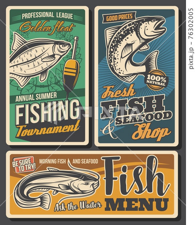Fishing tournament, seafood shop vector banners 76302005