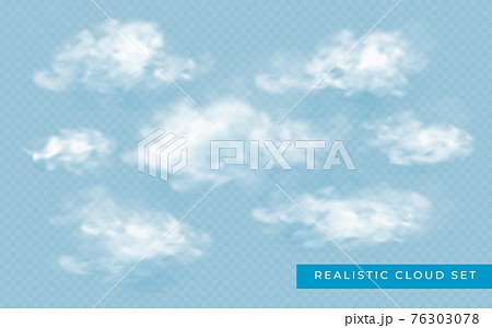 Cloud in realistic style on transparent background. Abstract clouds set. Vector design template. 76303078