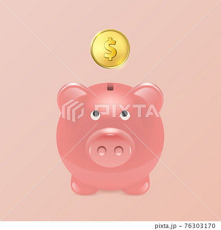 Vector Realistic 3d Pink Retro Piggy Bank Closeup Isolated on Pink Background. Design Template, Money Pig for Graphics, Banners with Golden Shiny Coin. Money, Financial, Savings Concept. Front View Vector Realistic 3d Pink Retro Piggy Bank Closeup Isolated on Pink Background. Design Template, Money Pig for Graphics, Banners with Golden Shiny Coin. Money, Financial, Savings Concept. Front View 76303170