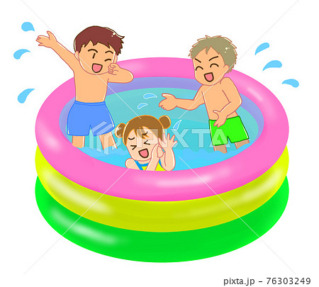 Children playing in the plastic pool - Stock Illustration [76303249] - PIXTA
