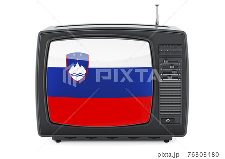 Slovenian Television concept. TV set with flag of Slovenia. 3D rendering 76303480