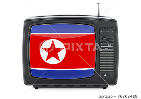 North Korean Television concept. TV set with flag of North Korea. 3D rendering North Korean Television concept. TV set with flag of North Korea. 3D rendering 76303489