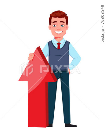 Handsome business man standing near red arrow 76303549