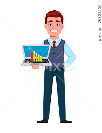 Handsome business man working on laptop 76303550