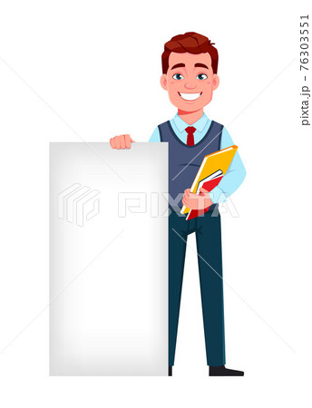 Handsome business man standing near banner 76303551