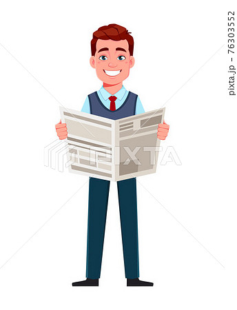 Handsome business man reading newspaper 76303552