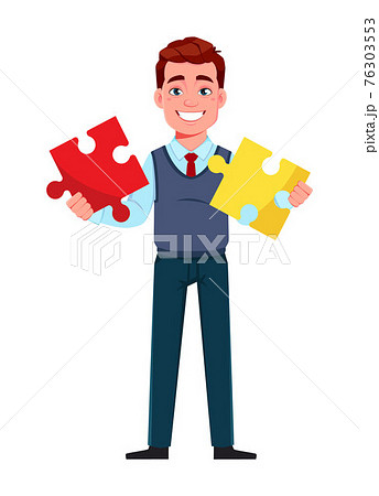 Handsome business man solving problem 76303553