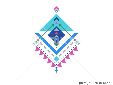 Colorful Mexican Aztec tribal traditional geometric logo design isolated on white background. Sacred Alchemy elements, esoteric bohemian sacred geometry. Magic indian tribal vector illustration 76303827