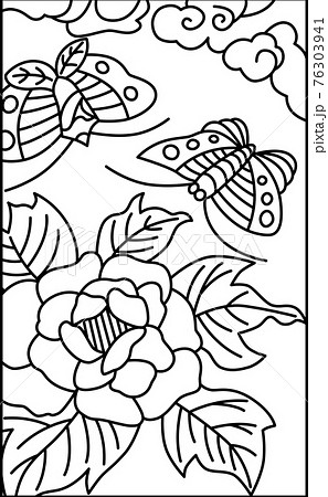 花札 水無月 牡丹 蝶 6月 牡丹に蝶 イラスト アイコンのイラスト素材