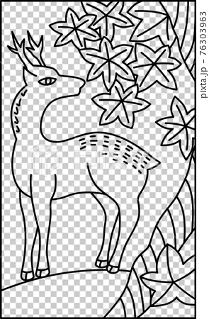 花札 神無月 紅葉 鹿 10月 紅葉に鹿 イラスト アイコンのイラスト素材